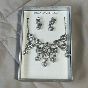 Jessica McClintock Silver Jeweled Earring & Necklace Set